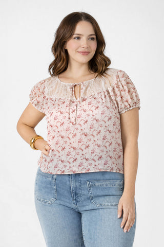 Lace Detail Tie Front Top