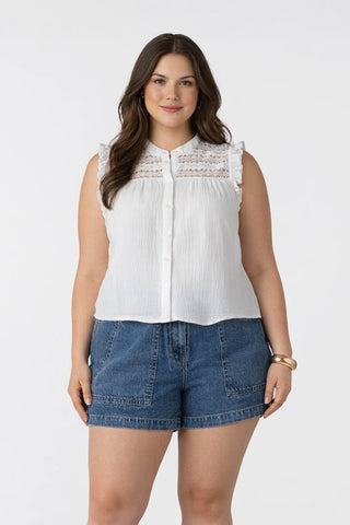 Lace Insert Button Front Blouse