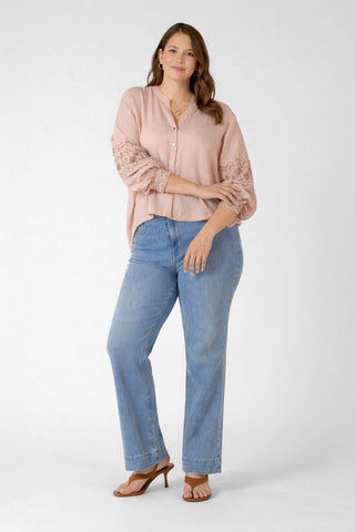 Embroidered Button Front Blouse