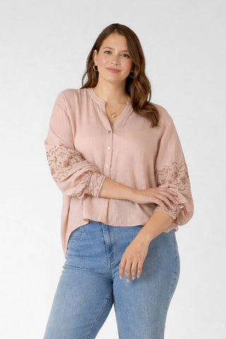 Embroidered Button Front Blouse