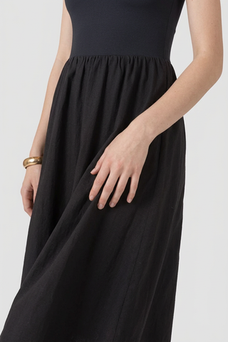 Mixed Fabric Midi Dress