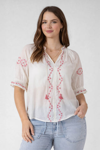 Embroidered Lace Insert Blouse