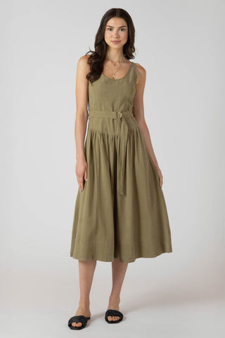 BELTED DROP WAIST MIDI DRESS - DUSTY SAGE WASH collection from Dex Clothing BELTED DROP WAIST MIDI DRESS - DUSTY SAGE WASH collection from Dex Clothing