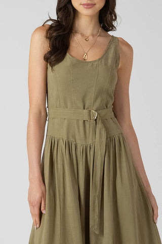 Belted Drop Waist Midi Dress