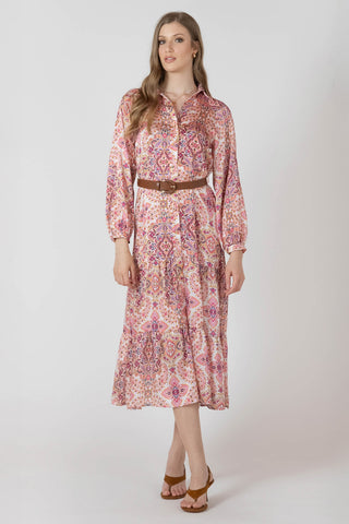 pink paisley shirt dress Paisley Shirt Dress Bright Pink Turquoise Yellow Long Sleeve Loose Fit India UK18 US14 EU44 L
