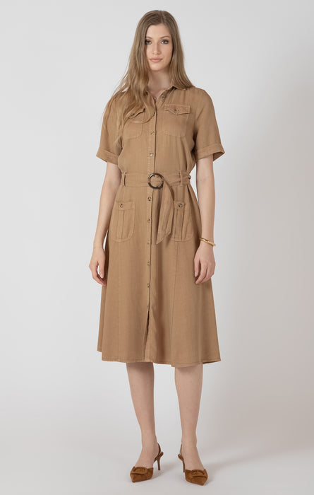 BELTED UTILITY MIDI DRESS