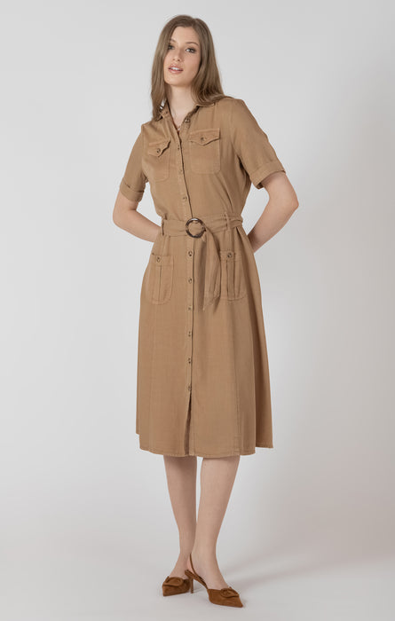 BELTED UTILITY MIDI DRESS