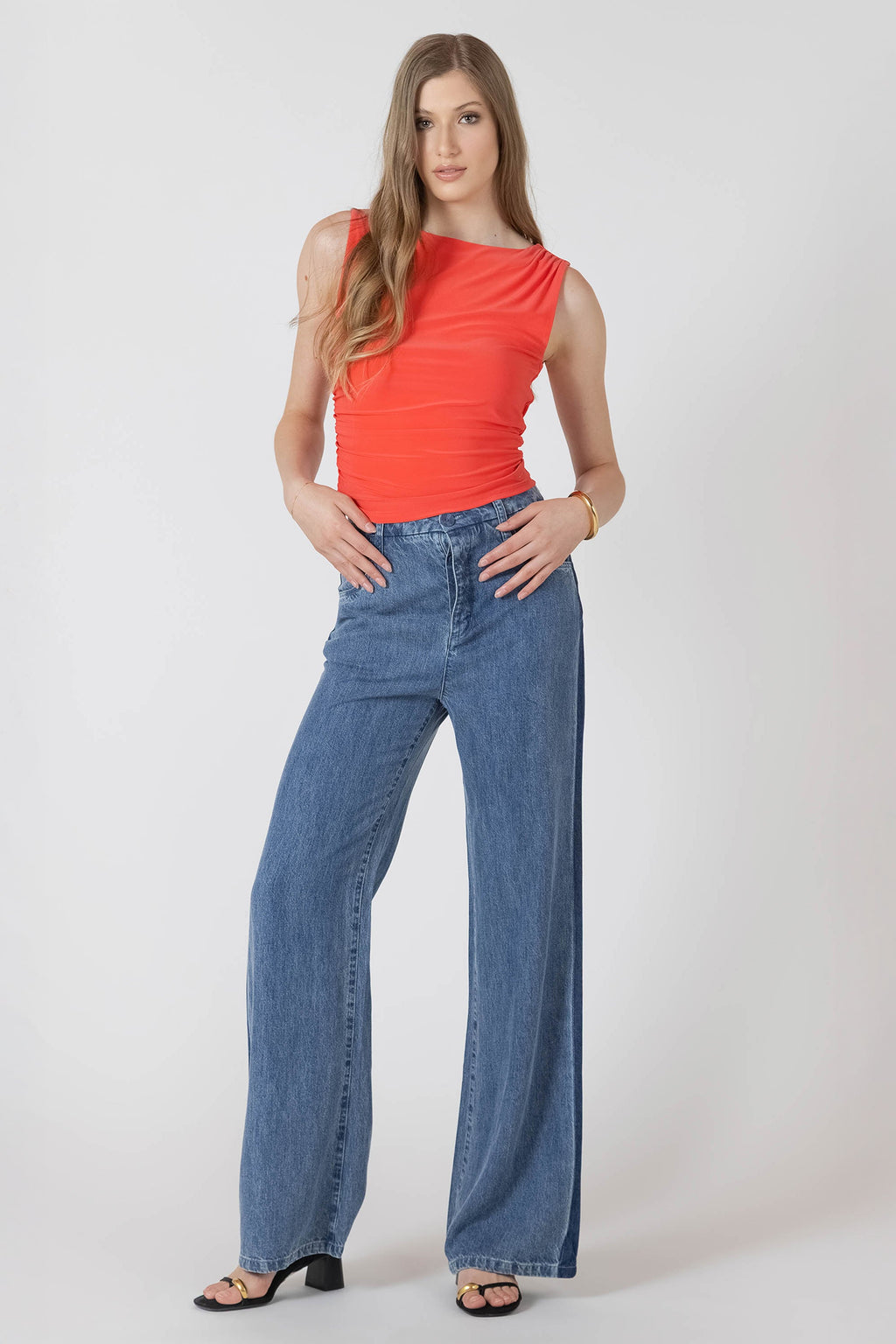 DRAPEY TWO TONE TROUSER - CONTRAST BLUE WASH collection from Dex Clothing
