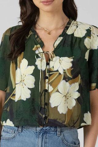 Button Front Ruffle Trim Blouse