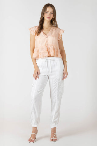 Lace Trim Soft Peplum Blouse