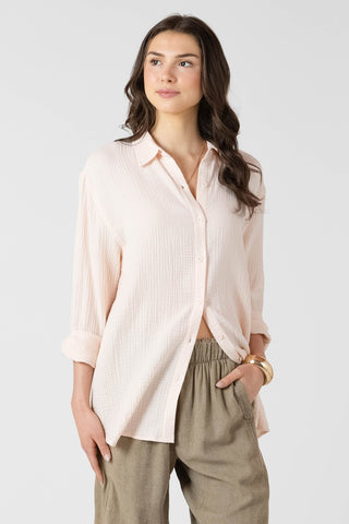Textured Button Front Blouse