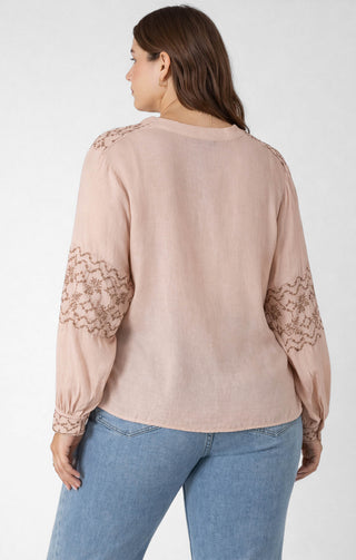 Embroidered Button Front Blouse