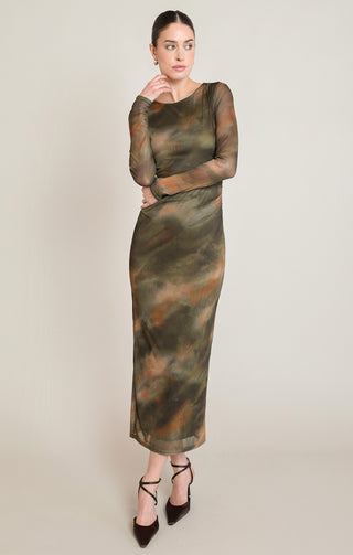 Robe longue en maille imprimée