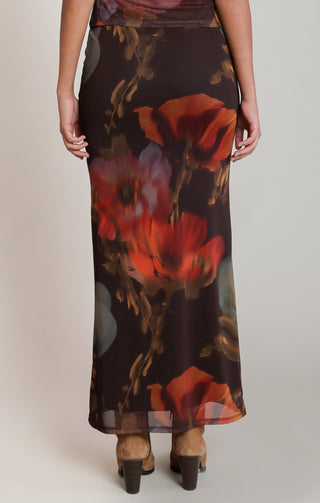 Dex Mesh Floral Skirt in Brown/Orange Floral | Dex Clothing