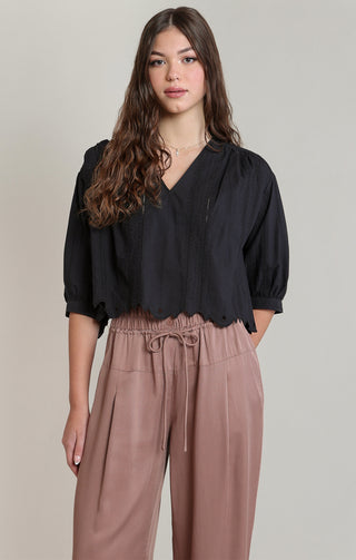 Embroidered V-Neck Blouse