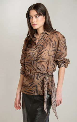 Animal Print Wrap Shirt