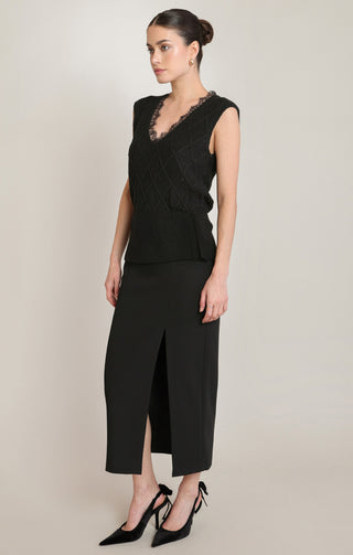 Lace Neckline Shimmer Sweater Top