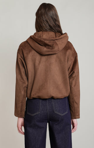 Faux Suede Hooded Bomber